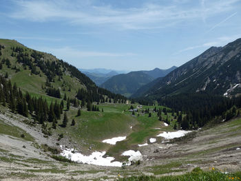 Panoramic view of landscape and mountains against sky