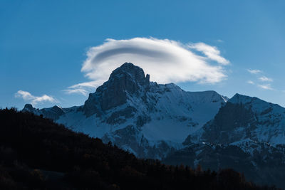 Scenic view of snowcapped mountains against sky