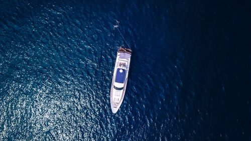 High angle view of sailboat in sea