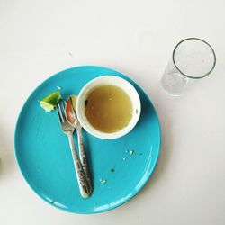 High angle view of breakfast on table