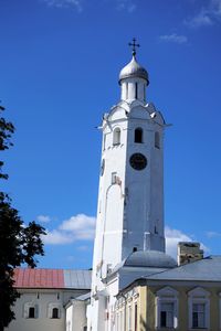 Low angle view of building against blue sky