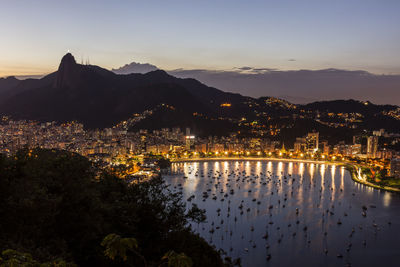 Beautiful sunset view from sugar loaf mountain to city and ocean