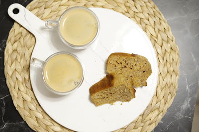 High angle view of breakfast on table