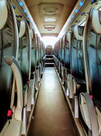 Interior of illuminated bus