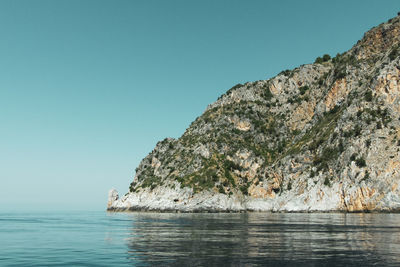 Scenic view of sea against clear blue sky