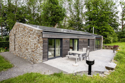 Detached house with solar panels on the roof