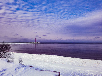 Scenic view of sea against sky during winter