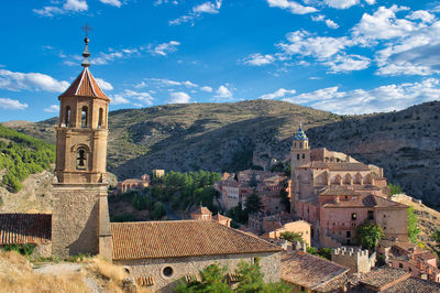 Leaning bell tower of the santa maria y santiago parish medieval town of albarracin, teruel