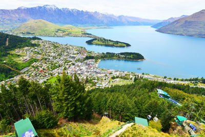 Aerial view of queenstown and lake wakatipu