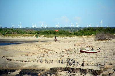 People on beach against sky