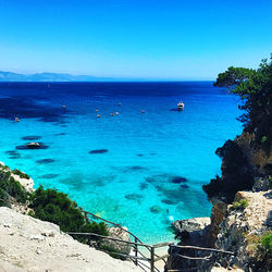 Scenic view of bay against clear sky