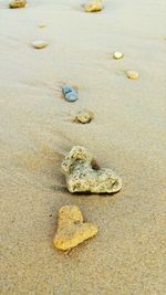 High angle view of rocks on sand at beach