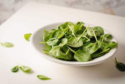 High angle view of salad in plate on table