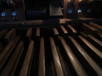 High angle view of piano keys