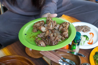 High angle view of food in plate on table