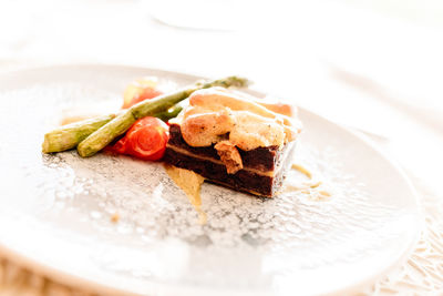 Close-up of cake in plate on table