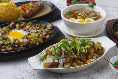 High angle view of food in plate on table