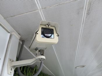 Low angle view of camera on ceiling