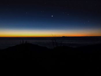Scenic view of silhouette landscape against sky at night