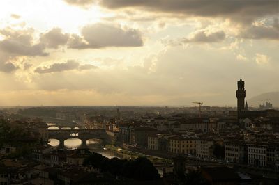 Cityscape against cloudy sky