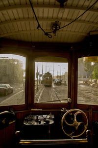 View of cityscape through window