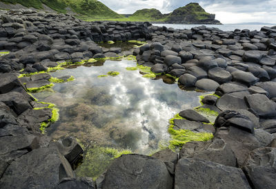 Rocks in sea against sky