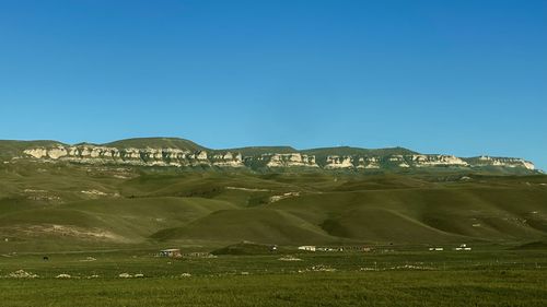 Scenic view of landscape against clear blue sky