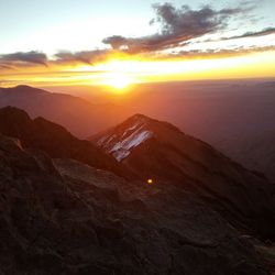 Scenic view of mountains against sky during sunset