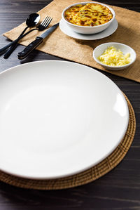 High angle view of food in plate on table