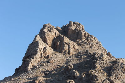 Low angle view of mountain against clear blue sky