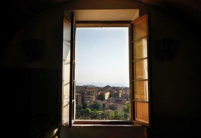 Buildings seen through window