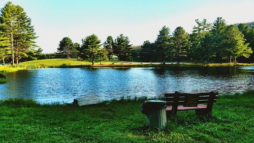 Scenic view of lake against clear sky