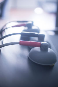 High angle view of electrical equipment on table