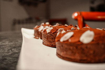 Close-up of chocolate cake on table