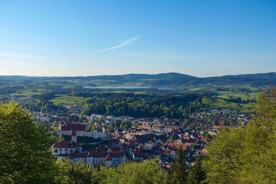 High angle view of townscape against sky