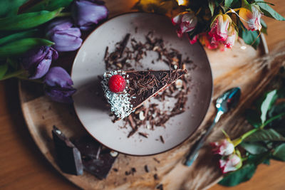 High angle view of cake on table