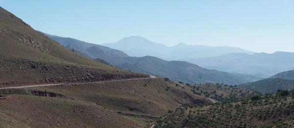 Scenic view of mountains against clear sky