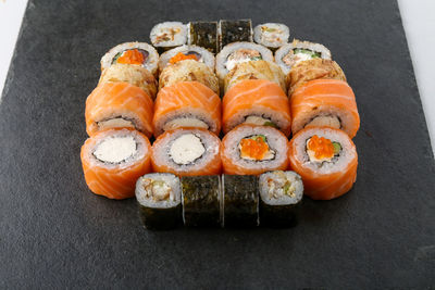 High angle view of sushi in tray