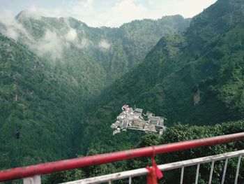 High angle view of trees and mountains