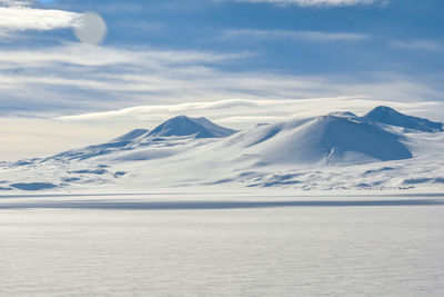 Scenic view of snowcapped mountains against sky