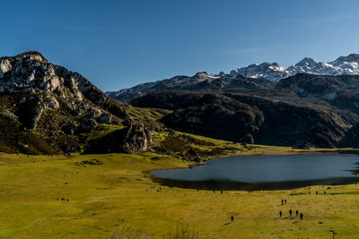 Scenic view of mountains against clear sky