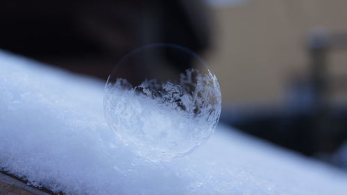 Close-up of frozen bubble on snow