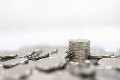 Close-up of coins on table