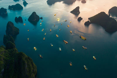 Aerial view of boats sailing on sea 