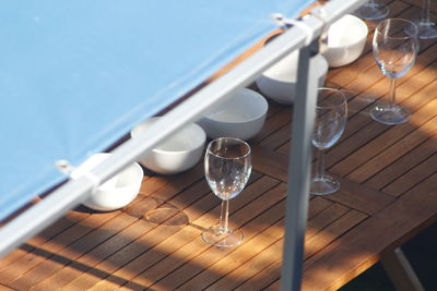 High angle view of water on table