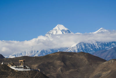 Scenic view of snowcapped mountains against sky