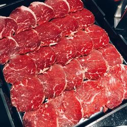 High angle view of red meat