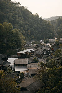 High angle view of buildings in town