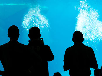 Rear view of silhouette people swimming in pool