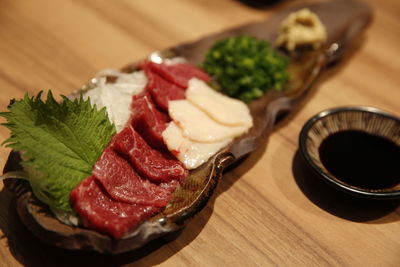 High angle view of breakfast served on table